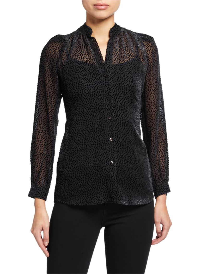 L'Agence Florent Long-Sleeve Burnout Blouse | Neiman Marcus