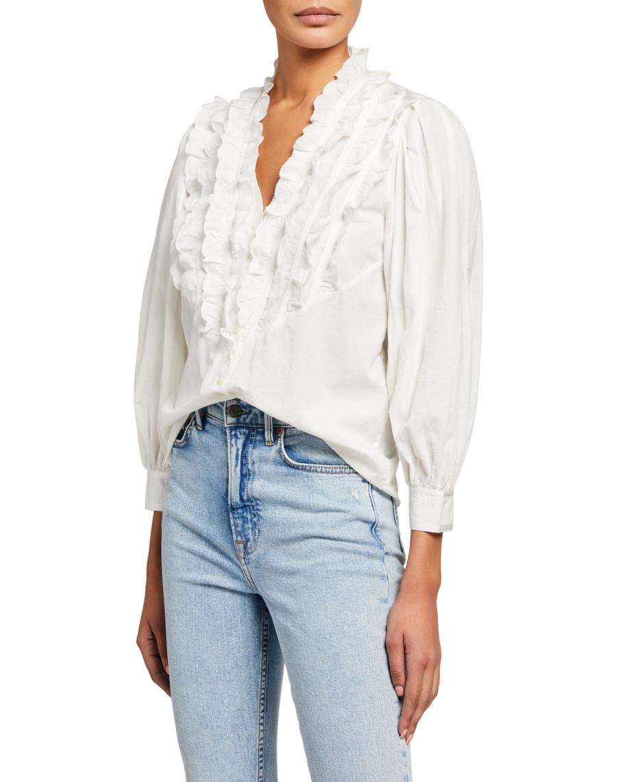 The Great The Tuxedo Button-Up Ruffle Top | Neiman Marcus