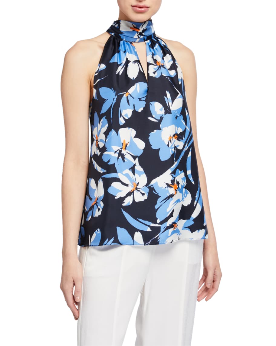 Milly Emmie Hibiscus Print Silk Halter Top Neiman Marcus