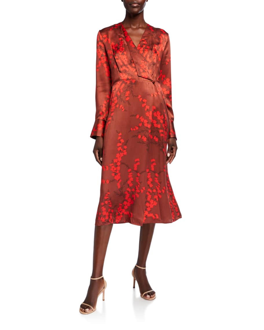 Equipment Willowe Floral Long-Sleeve Silk Midi Wrap Dress | Neiman Marcus