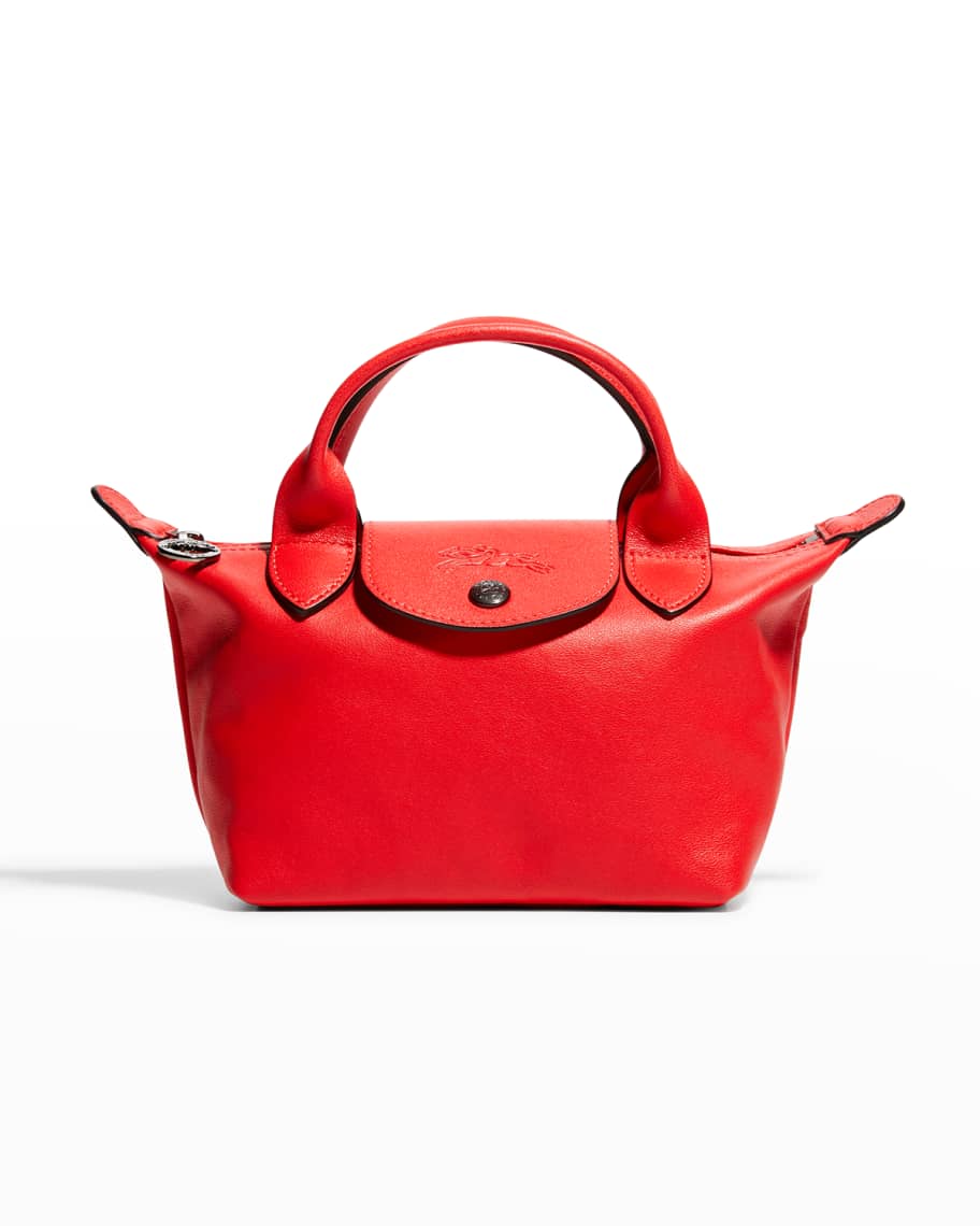 Longchamp Le Pliage Cuir Medium Leather Top Handle Tote in Red