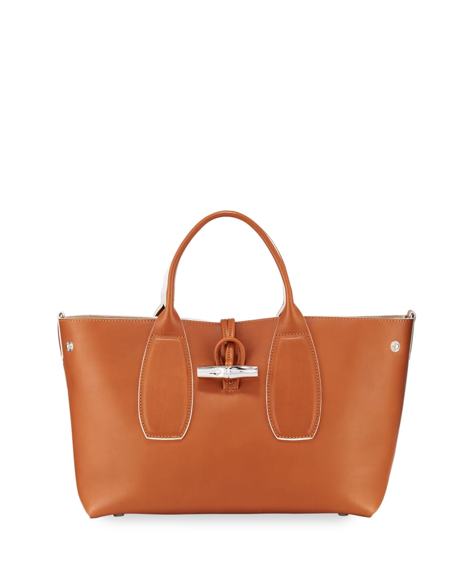 Longchamp Roseau Luxe Medium Calf Leather Top-Handle Tote Bag with ...