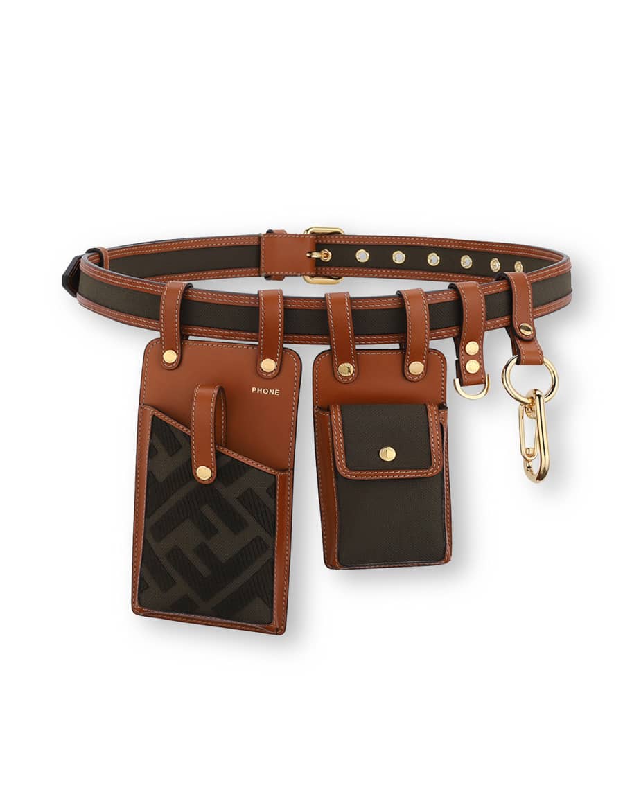 Fendi Black, Brown And Red Ff Logo Leather Belt Bag
