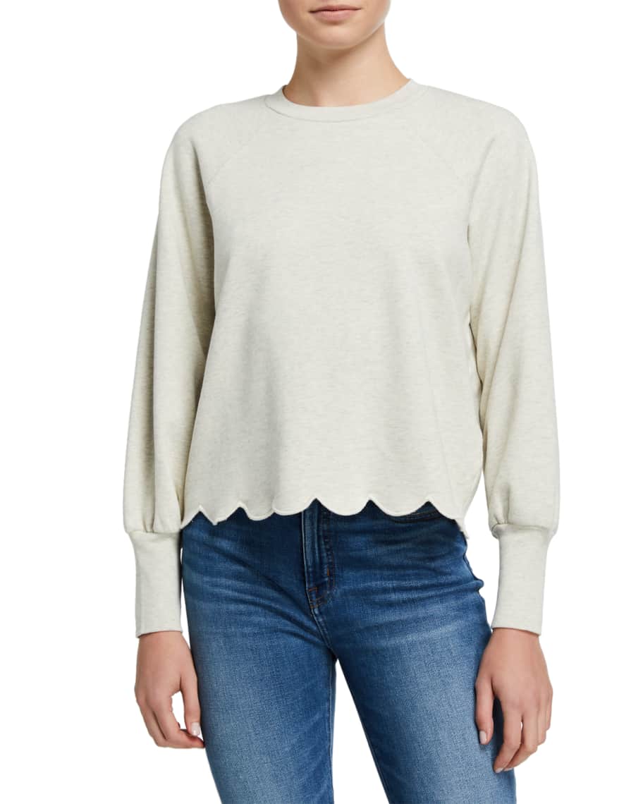 FRAME Scalloped Crewneck Pullover Sweater | Neiman Marcus
