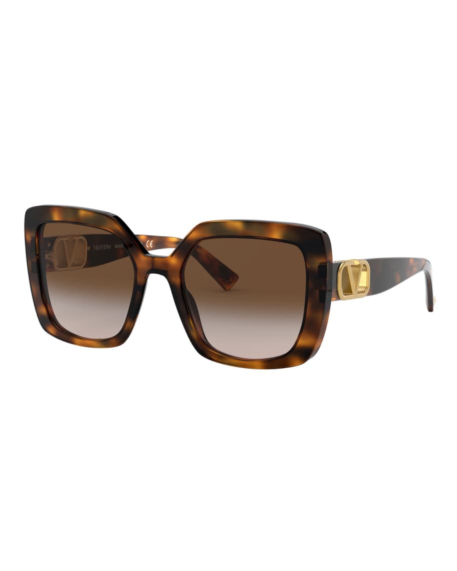 Valentino Garavani Square Acetate Sunglasses w/ V Hardware | Neiman Marcus