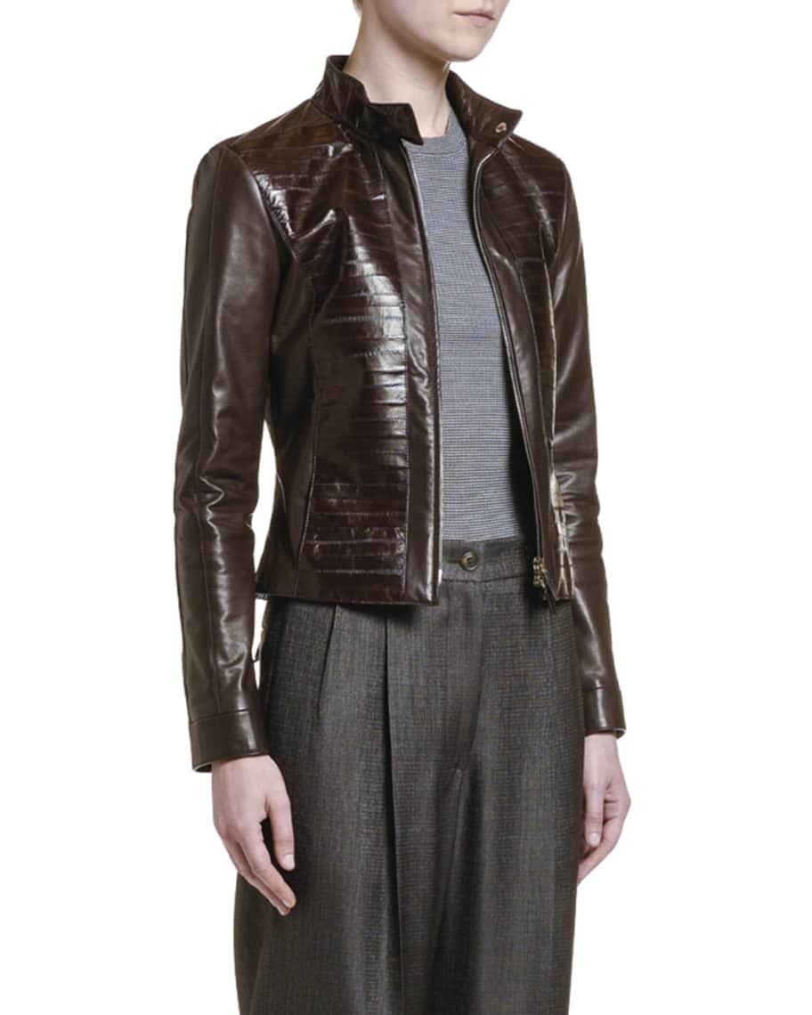GIORGIO ARMANIマトンレザージャケット Giorgio Armani Leather & Eel Skin Moto Jacket | Neiman Marcus