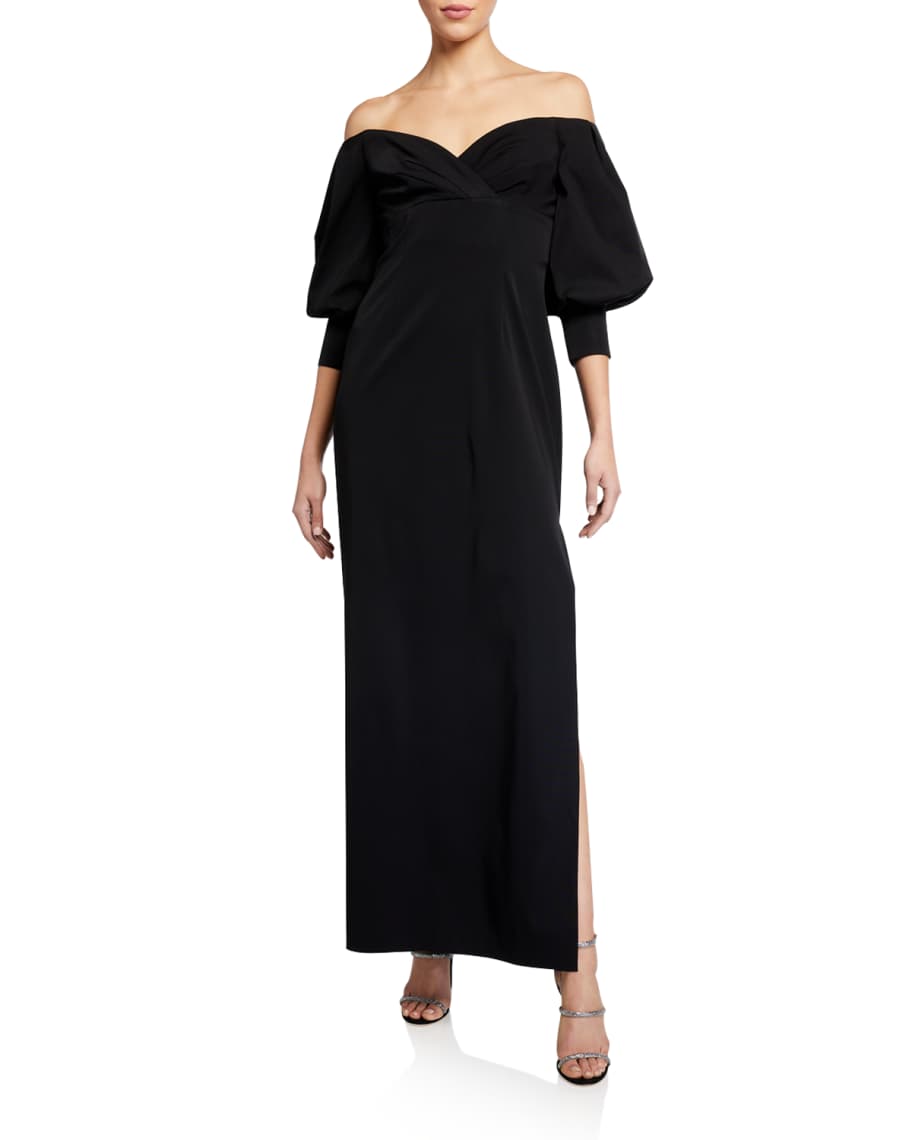 Aidan Mattox Off-the-Shoulder Puff-Sleeve Solid Gown | Neiman Marcus