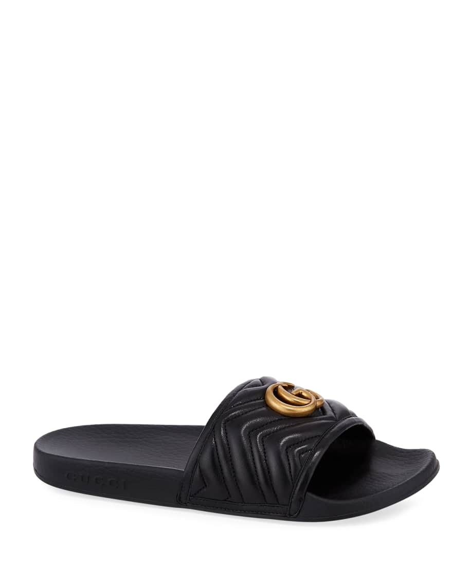 Gucci Pursuit Flat Leather Slide Sandals | Neiman Marcus
