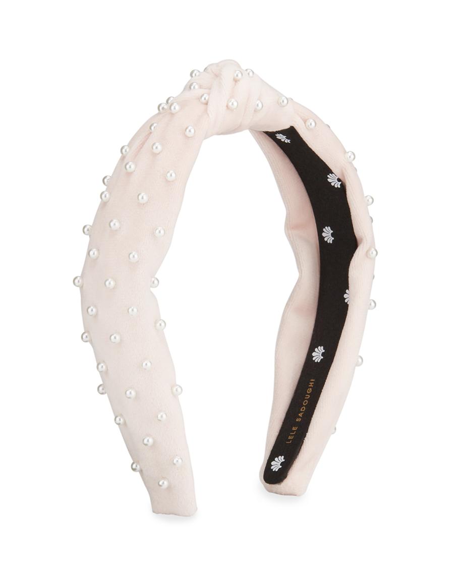 Lele Sadoughi Petite Velvet Pearl Beaded Knotted Headband  display picture 1