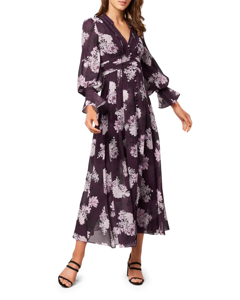 Ever New Floral Long-Sleeve Lace-Trim Maxi Dress | Neiman Marcus