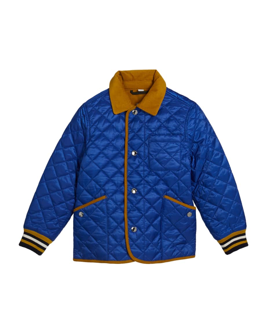 Burberry Boy's Cluford Quilted Jacket w/ Corduroy Trim, Size 314