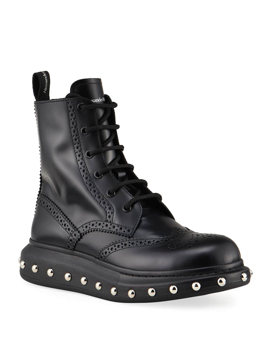 Alexander McQueen Men's Hybrid LaceUp Boots w/ Studded Sole Neiman