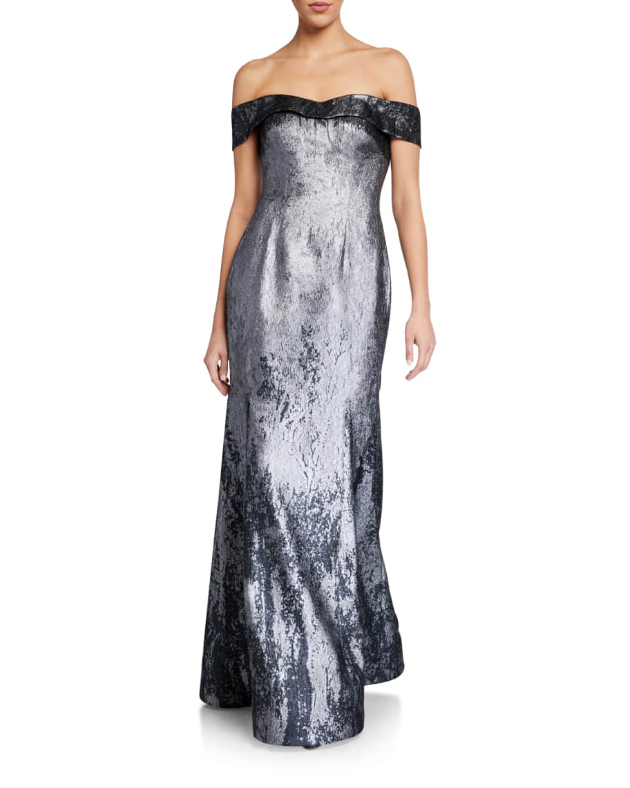 Rene Ruiz Collection Off-the-Shoulder Metallic Jacquard Mermaid Gown ...