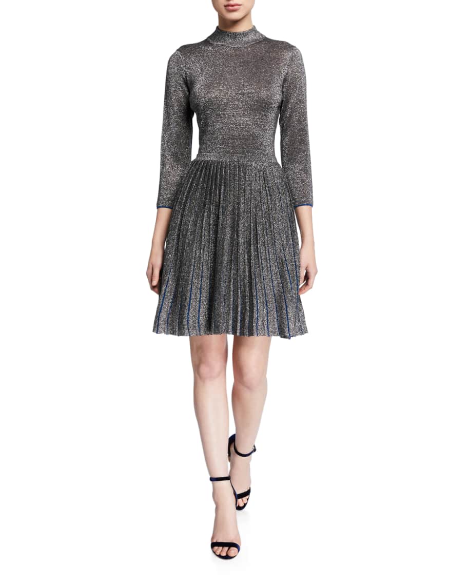 Ted Baker London High-Neck 3/4-Sleeve Metallic Knitted Dress | Neiman ...