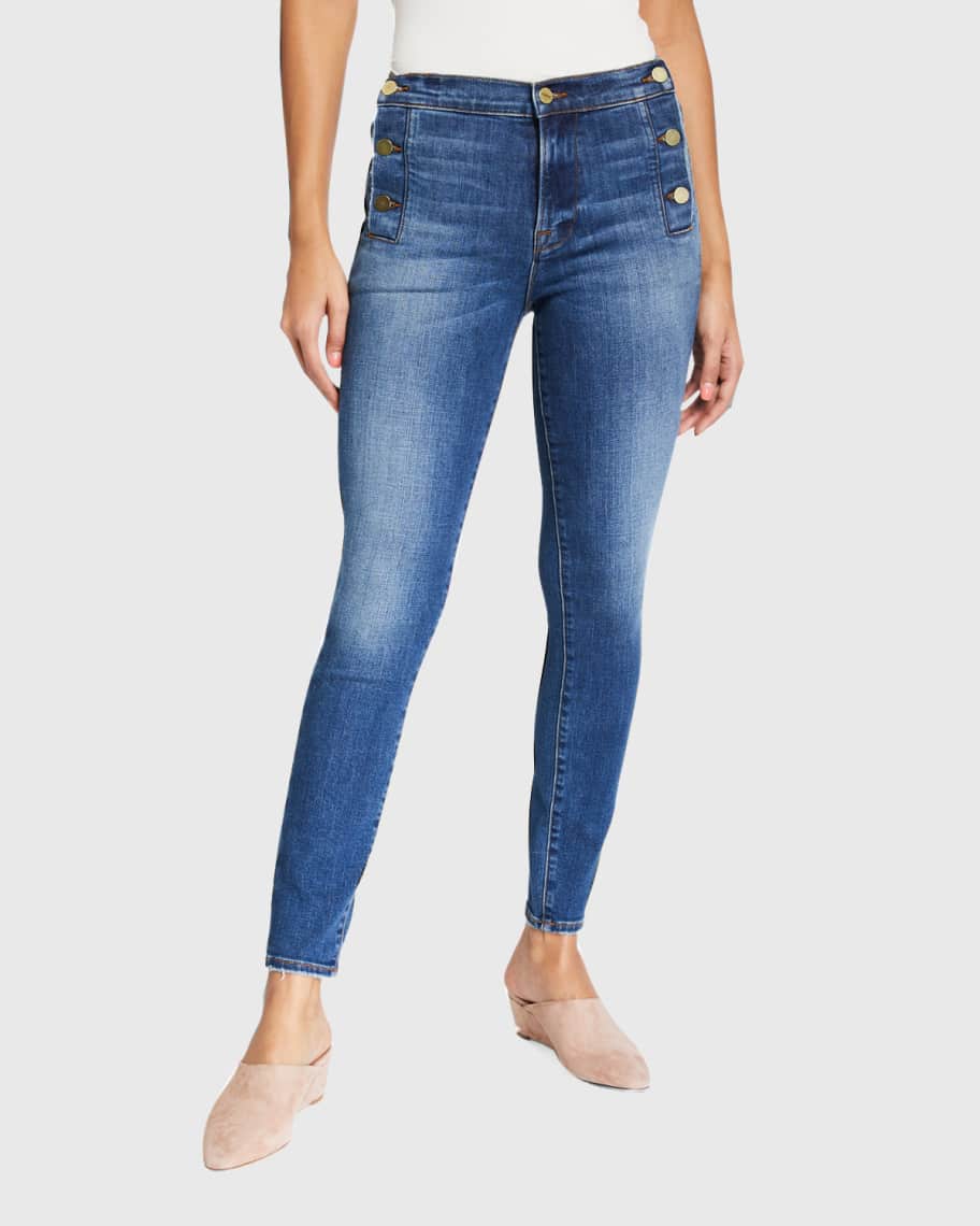 FRAME Le High Skinny Side-Button Jeans | Neiman Marcus
