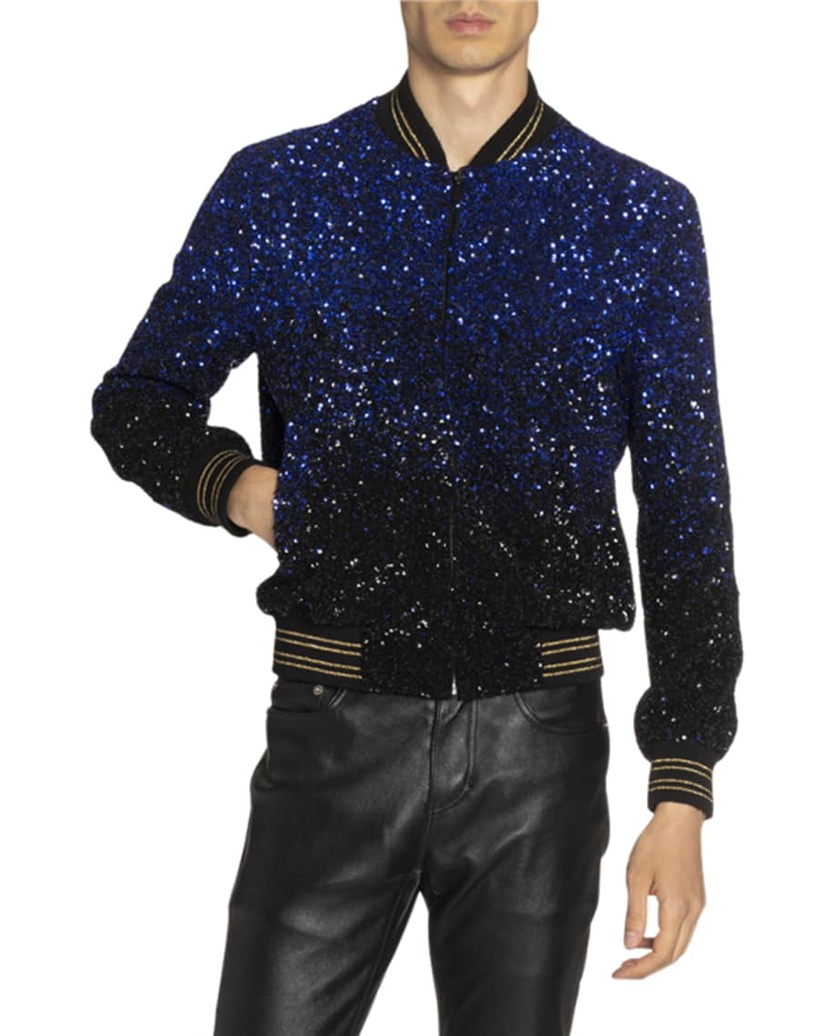 Saint Laurent Men's Teddy Gradient Sequined Jacket | Neiman Marcus