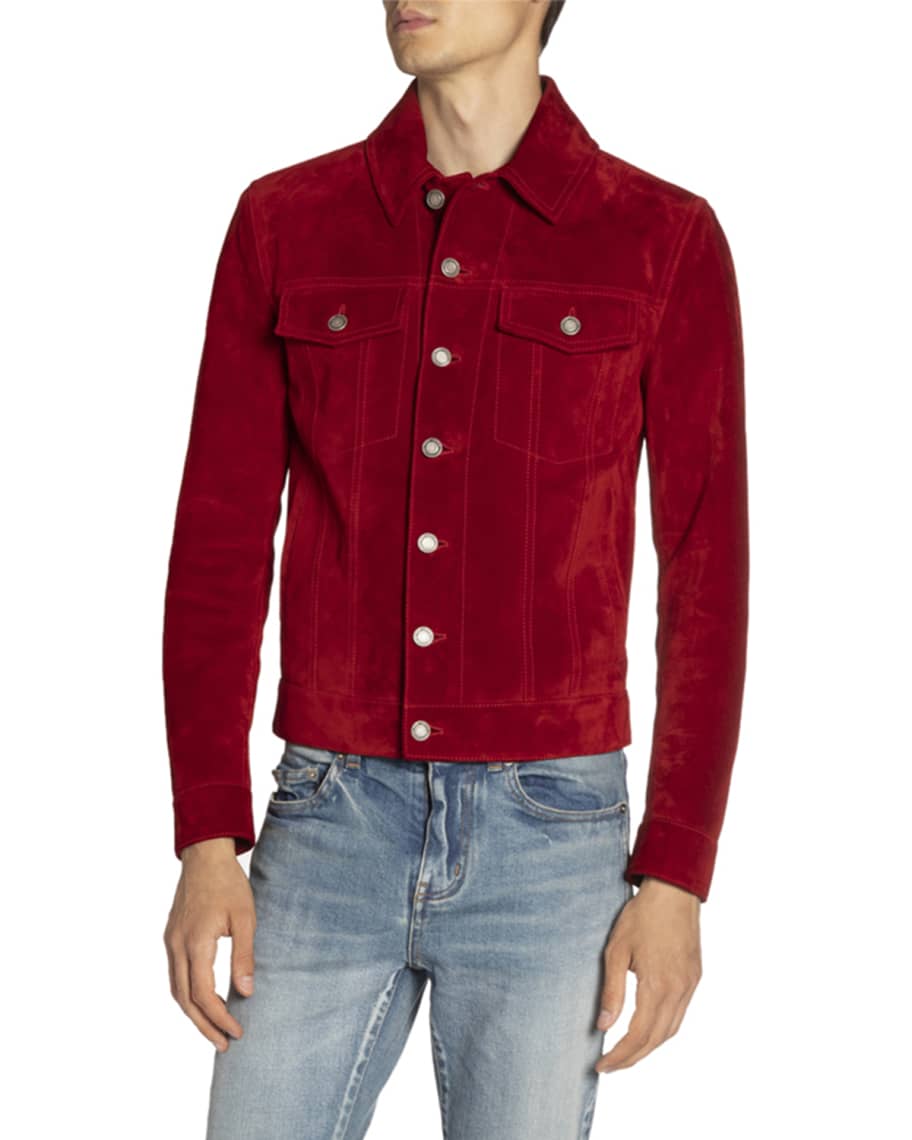 Saint Laurent Men s Suede Trucker Jacket Neiman Marcus