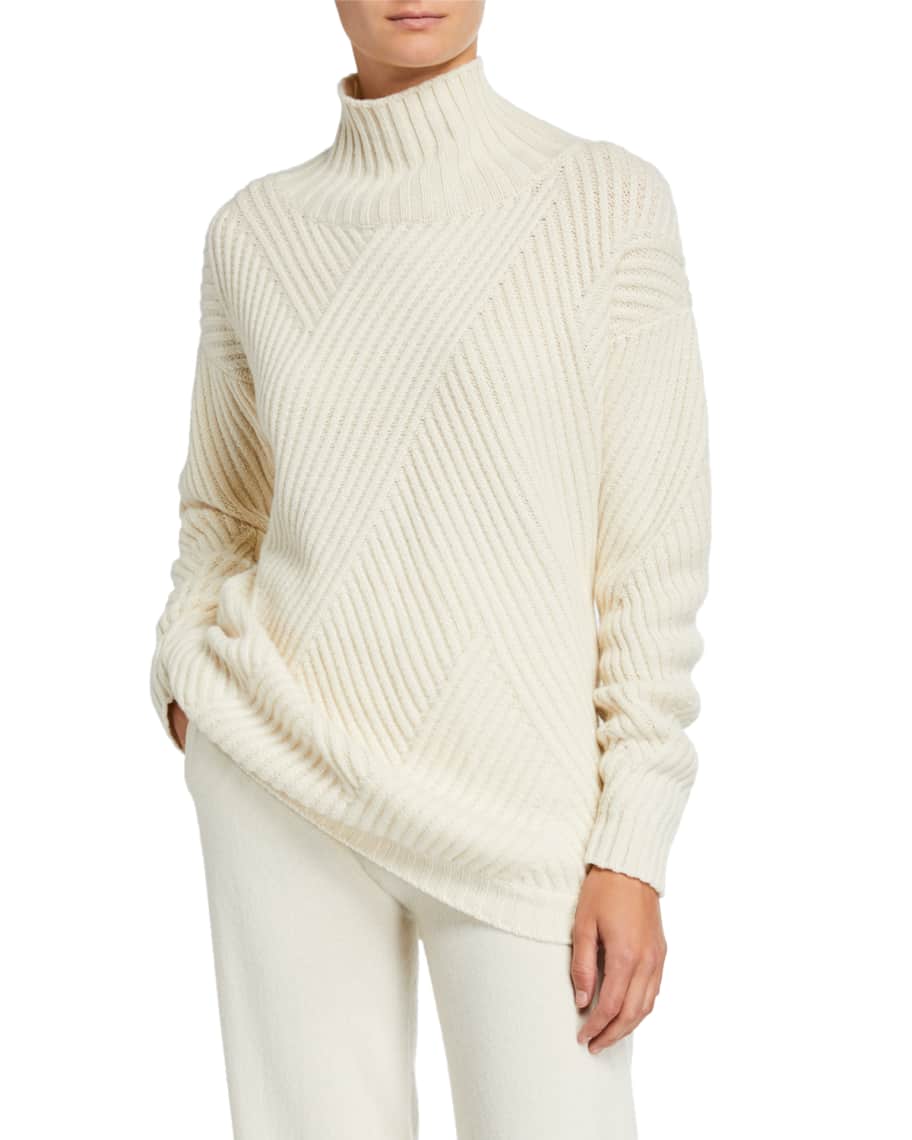 Agnona Cashmere-Ribbed Diagonal-Patchwork Sweater | Neiman Marcus