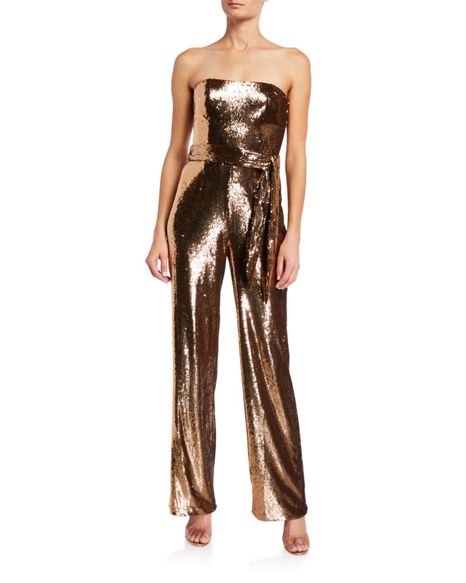 Dress the Population Black Label Andy Strapless Belted Sequin Jumpsuit ...