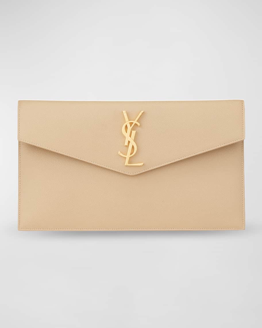 Saint Laurent Uptown YSL Pouch in Grained Leather | Neiman Marcus