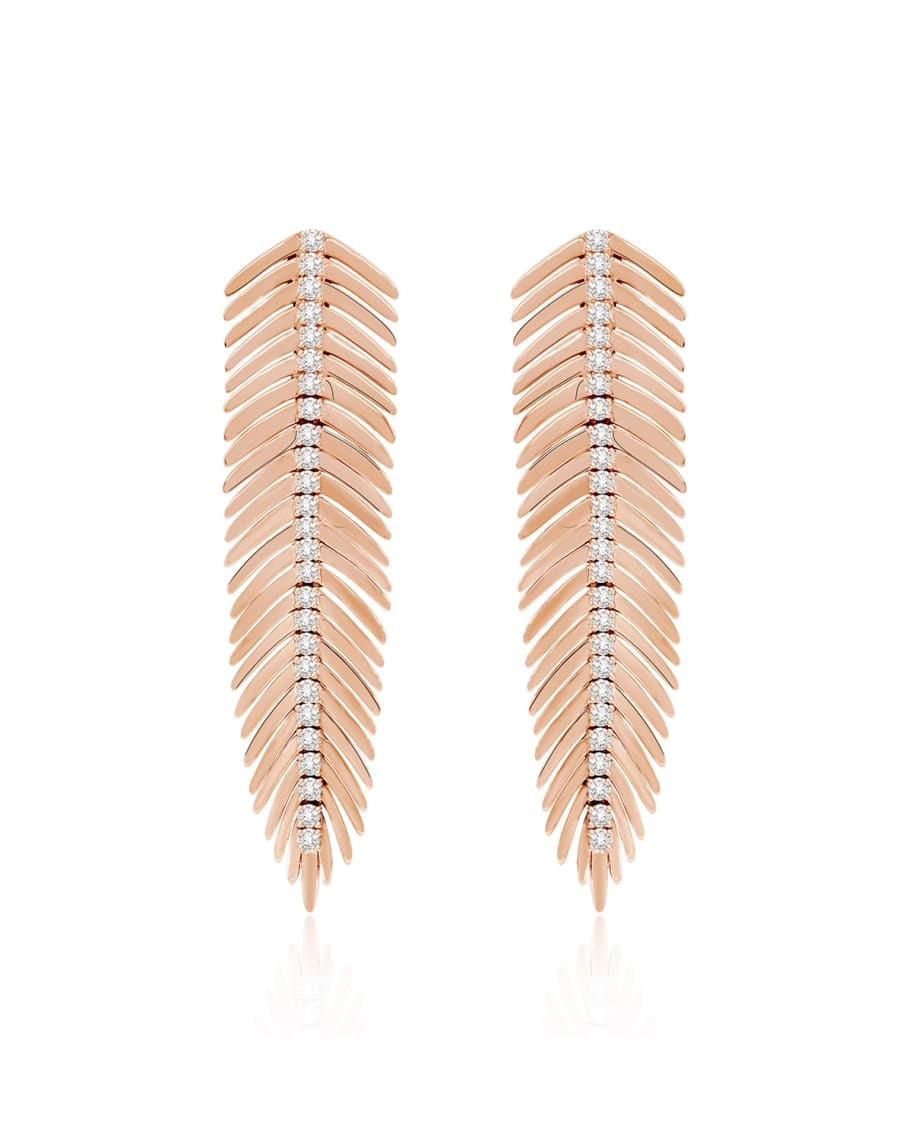 SUTRA 18K Rose Gold Diamond Feather Earrings | Neiman Marcus