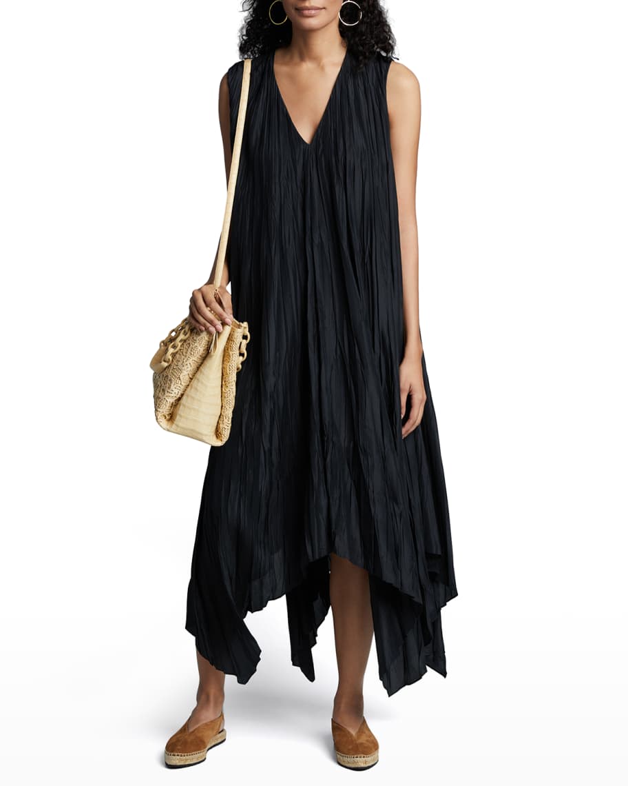 Joseph Sleeveless Checker Silk Habotai Midi Handkerchief Dress Neiman