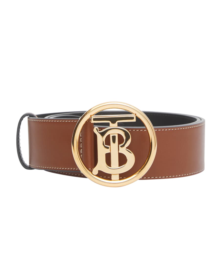 Burberry Men's TB-Buckle Topstitched Leather Belt | Neiman Marcus