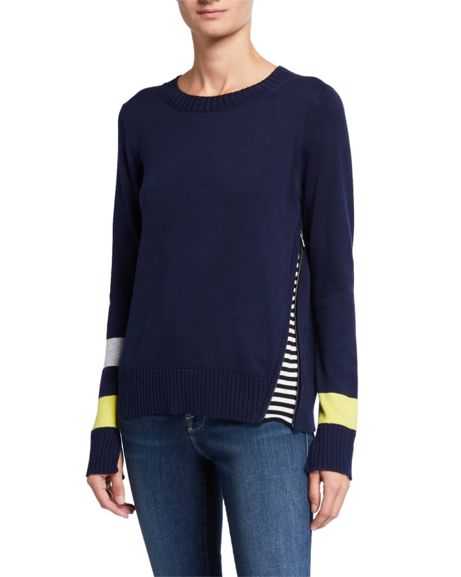 Lisa Todd Sneak Attack Stripe Sleeve Sweater w/ Side-Zip Inset | Neiman ...
