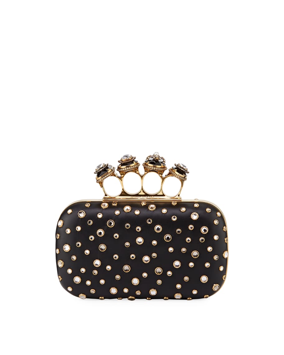 Alexander McQueen Four-Ring Studded Leather Clutch Bag | Neiman Marcus