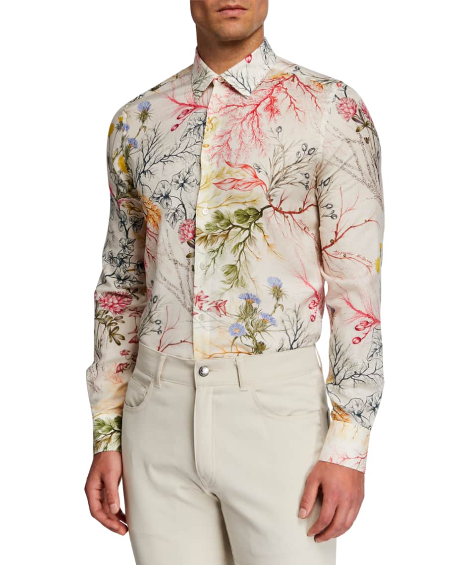 Alexander McQueen Men's Multicolor Floral Cotton/Silk Sport Shirt