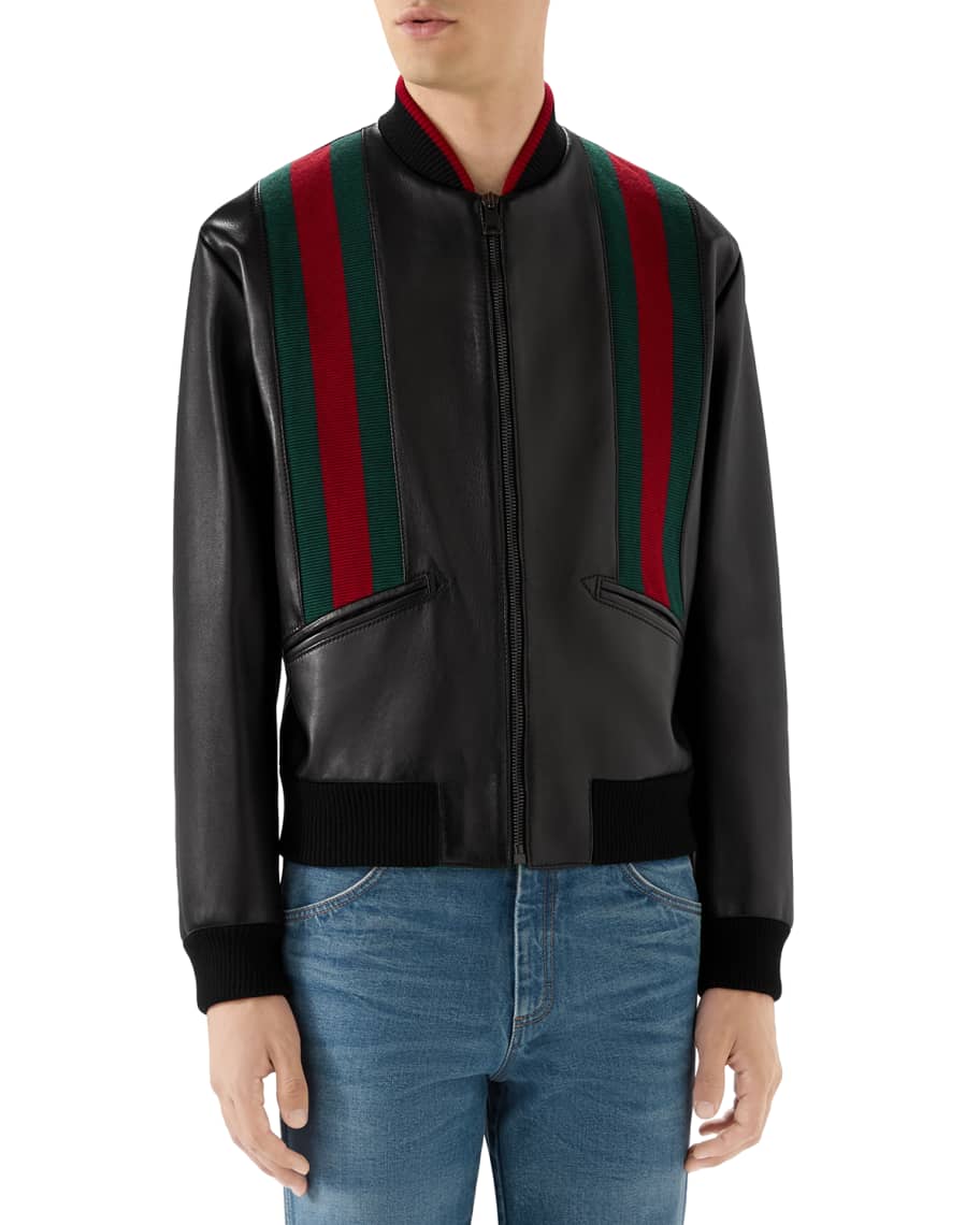 hoppe Mammoth indbildskhed Gucci Men's Web-Striped Leather Bomber Jacket | Neiman Marcus