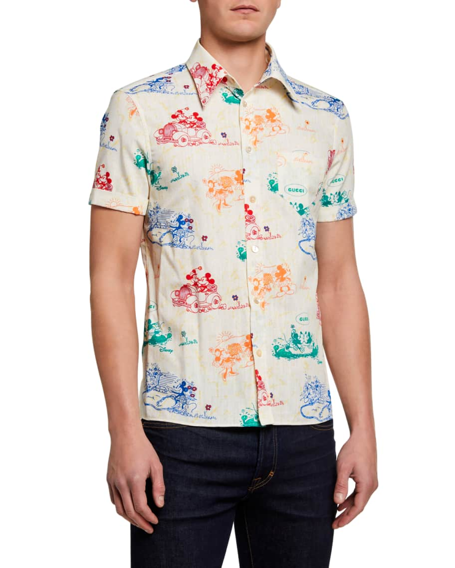 Gucci Men's x Disney Mickey Mouse Print Shirt | Neiman Marcus