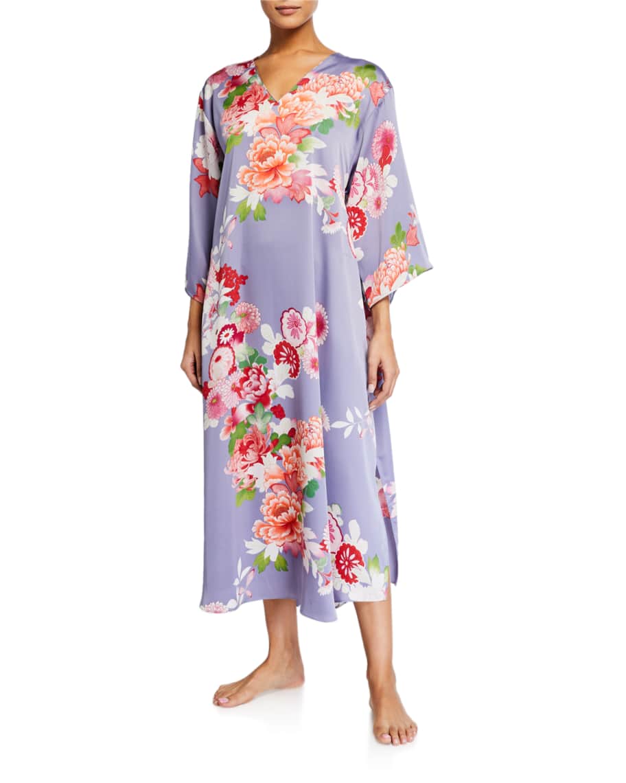 Natori Winter Peony Floral Print Caftan Neiman Marcus
