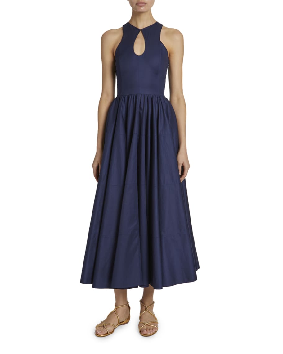 Akris punto Cap-Sleeve Belted Tiered-Hem Taffeta Midi Dress