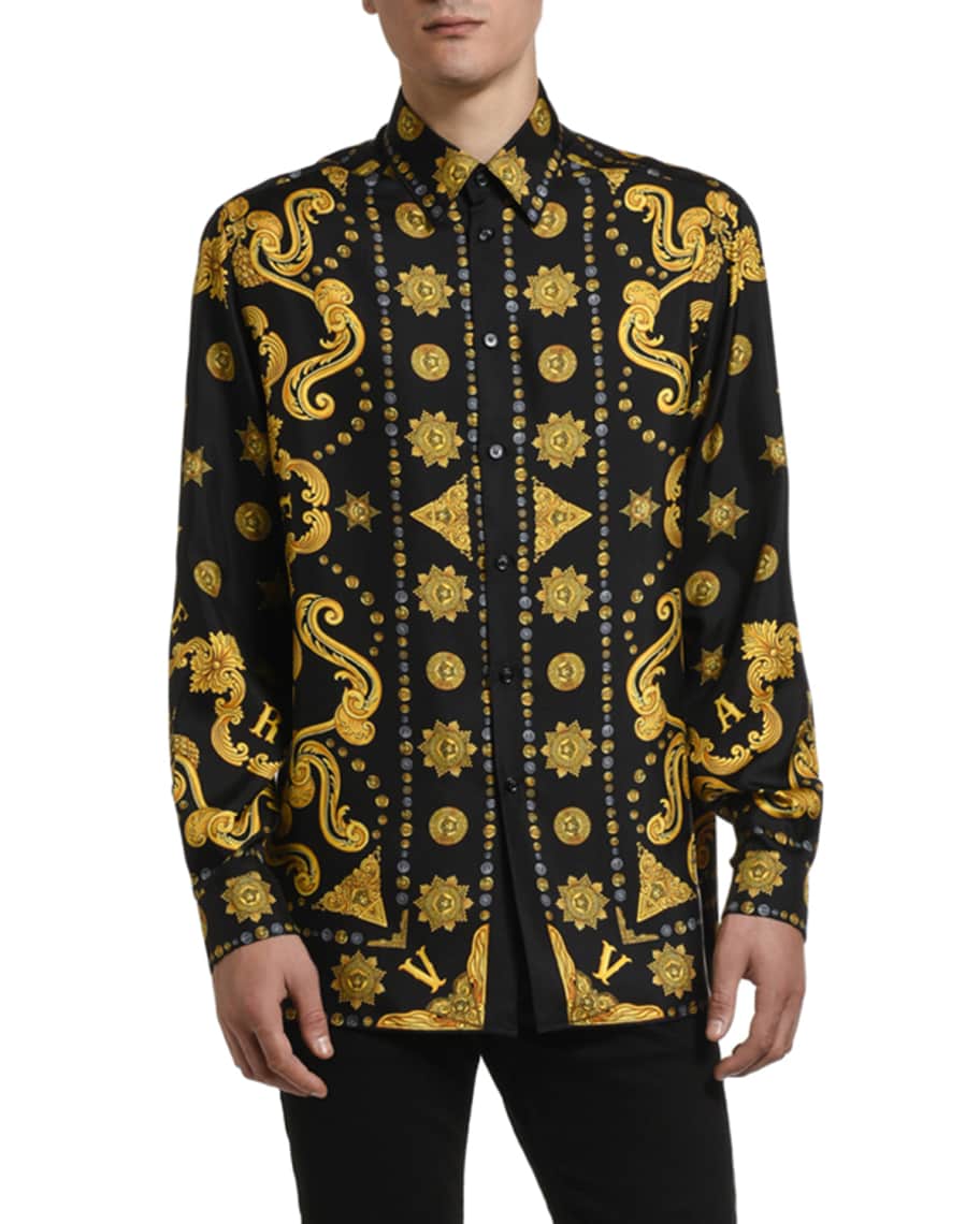 Versace Men's Baroque-Print Silk Sport Shirt | Neiman Marcus
