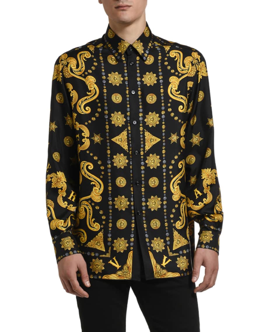 Versace Men's BaroquePrint Silk Sport Shirt Neiman Marcus