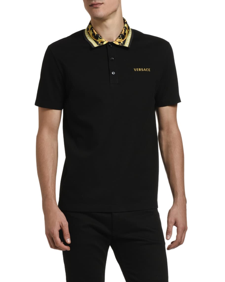 Versace Men's Baroque-Collar Polo Shirt | Neiman Marcus