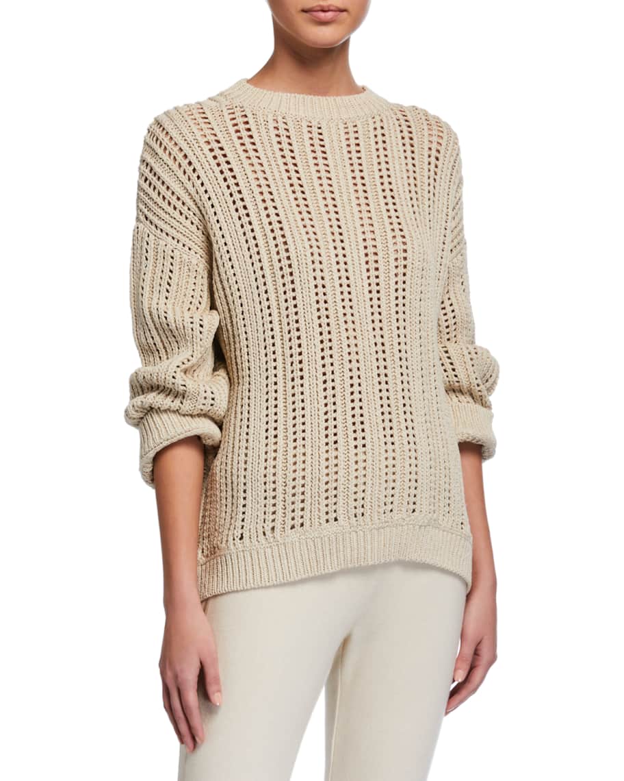 Brunello Cucinelli English-Ribbed Shimmer Cotton Sweater | Neiman Marcus