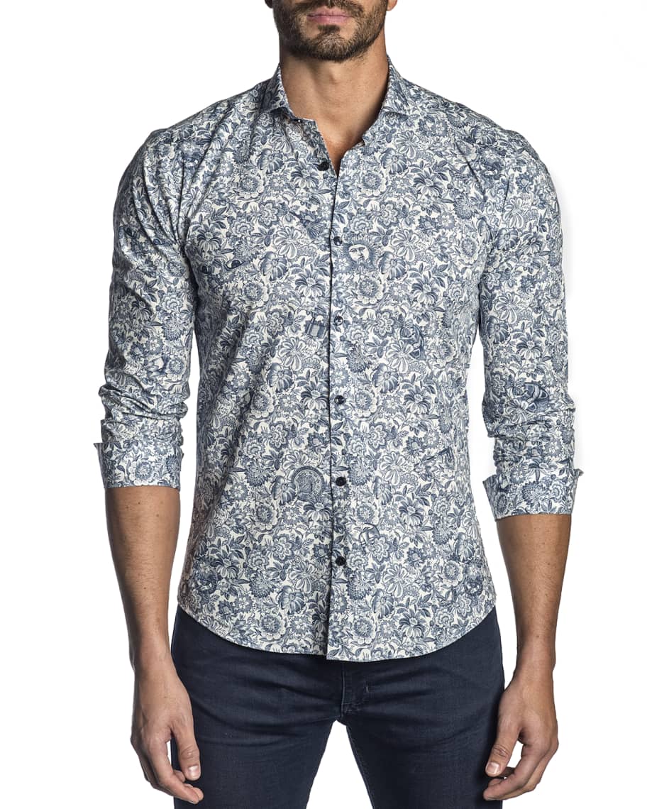 Jared Lang Men's Floral-Print Sport Shirt | Neiman Marcus