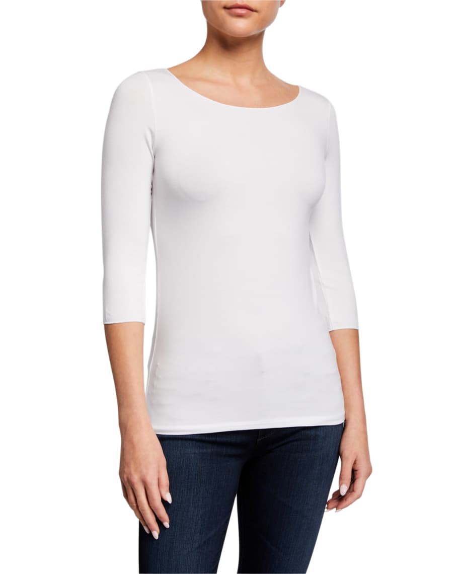 Majestic Filatures Soft Touch Marrow-Edge 3/4-Sleeve Boat-Neck Tee ...