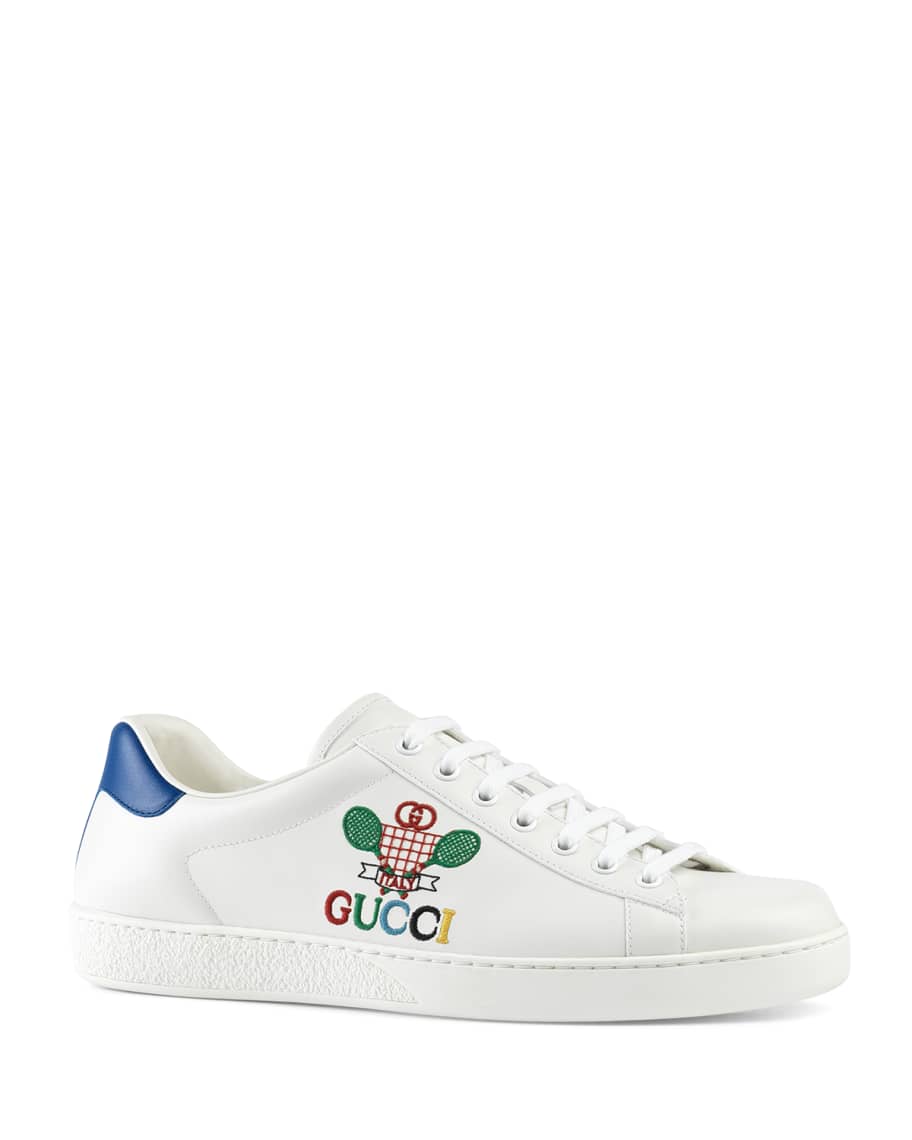 Gucci Men's New Ace Embroidered Leather Sneakers | Neiman Marcus