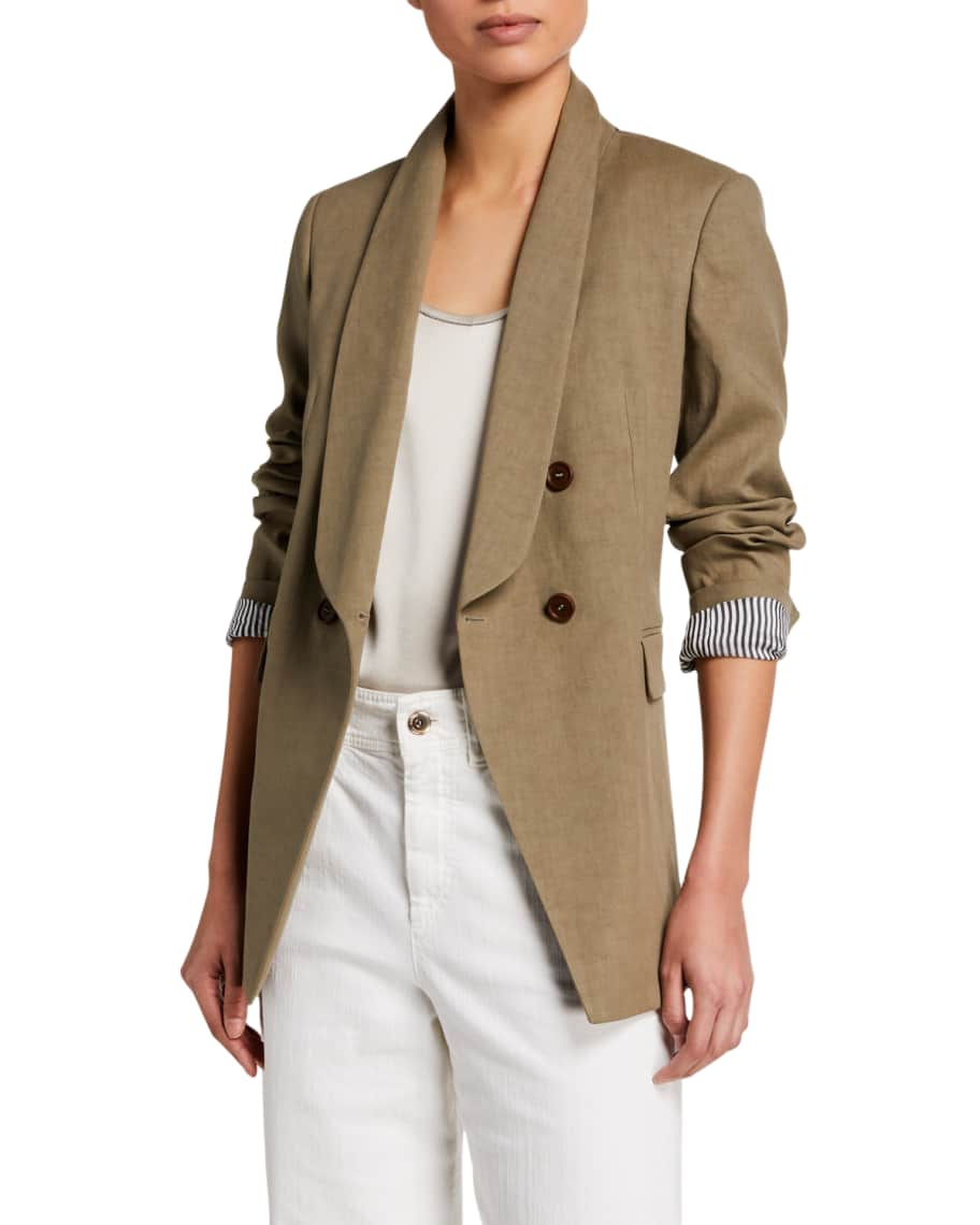 Brunello Cucinelli Double-Breasted Linen Blazer Jacket | Neiman Marcus