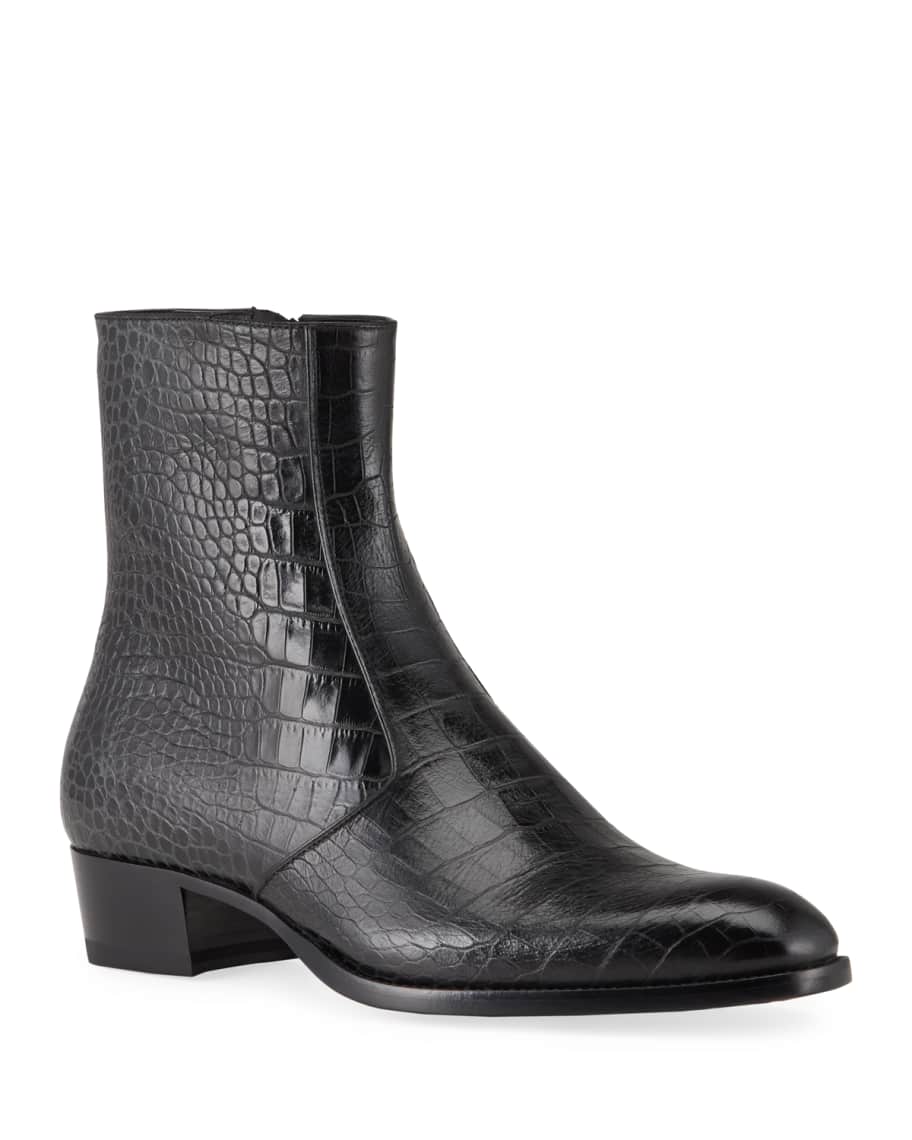 Saint Laurent Men's Wyatt Croc-Embossed Leather Side-Zip Boots | Neiman ...