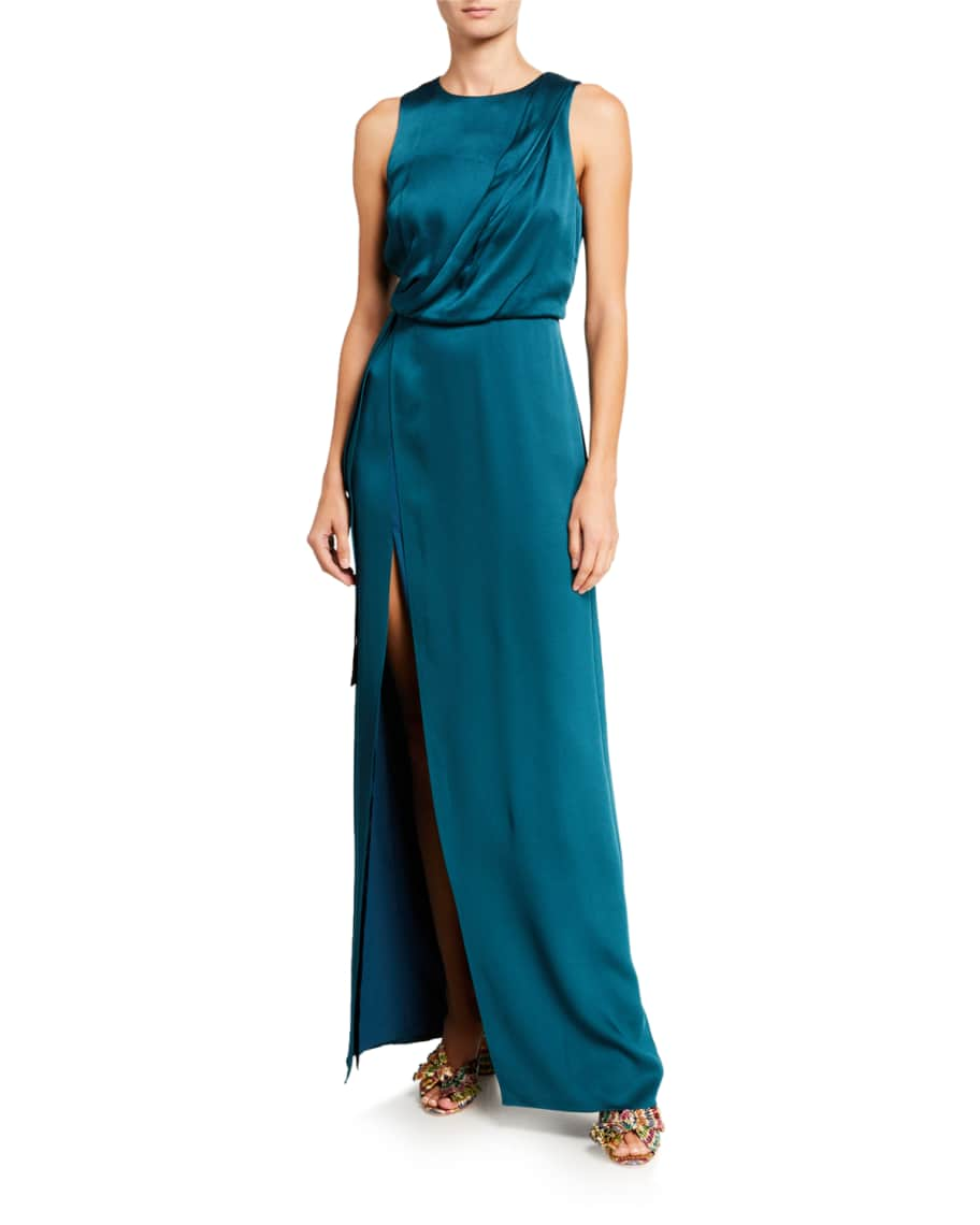 Halston Draped Satin Column Gown | Neiman Marcus