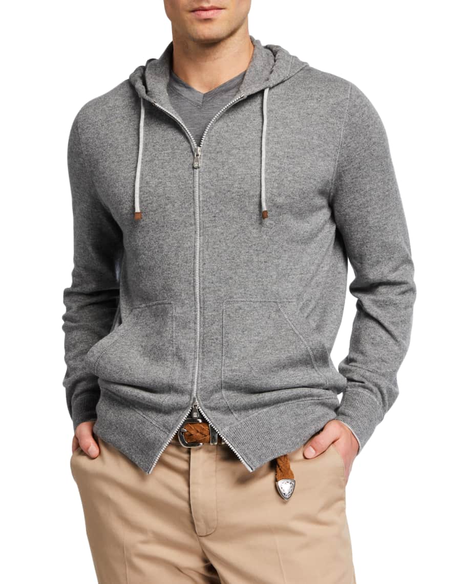 Brunello Cucinelli Men's Cashmere Full-Zip Hoodie Sweater | Neiman Marcus