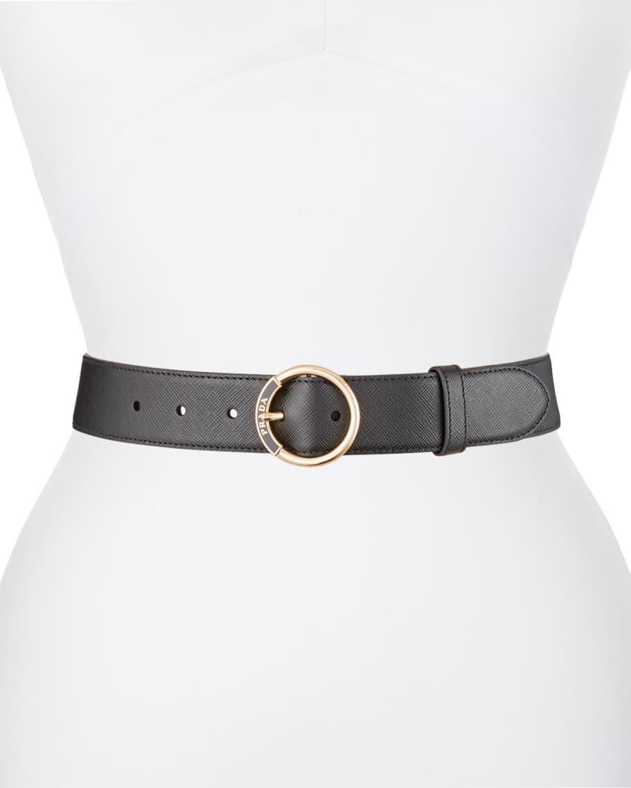 Prada Circle Buckle Leather Belt | Neiman Marcus