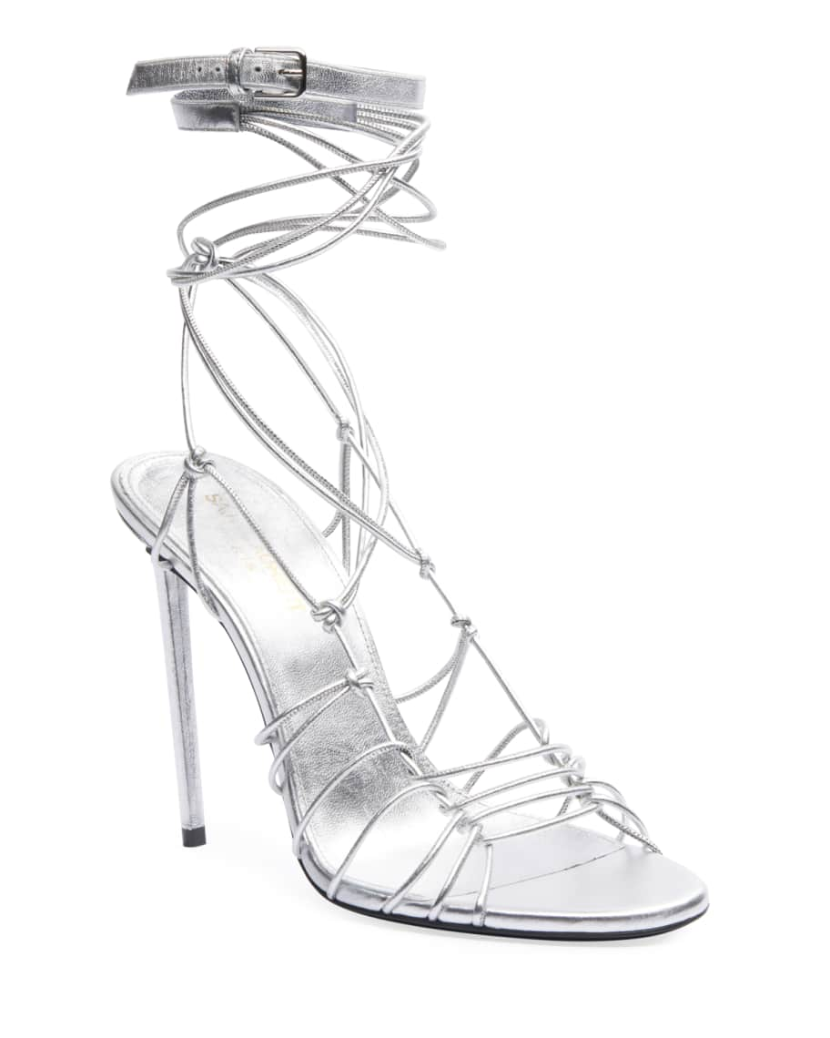 Saint Laurent Robin Metallic Strappy Sandals | Neiman Marcus