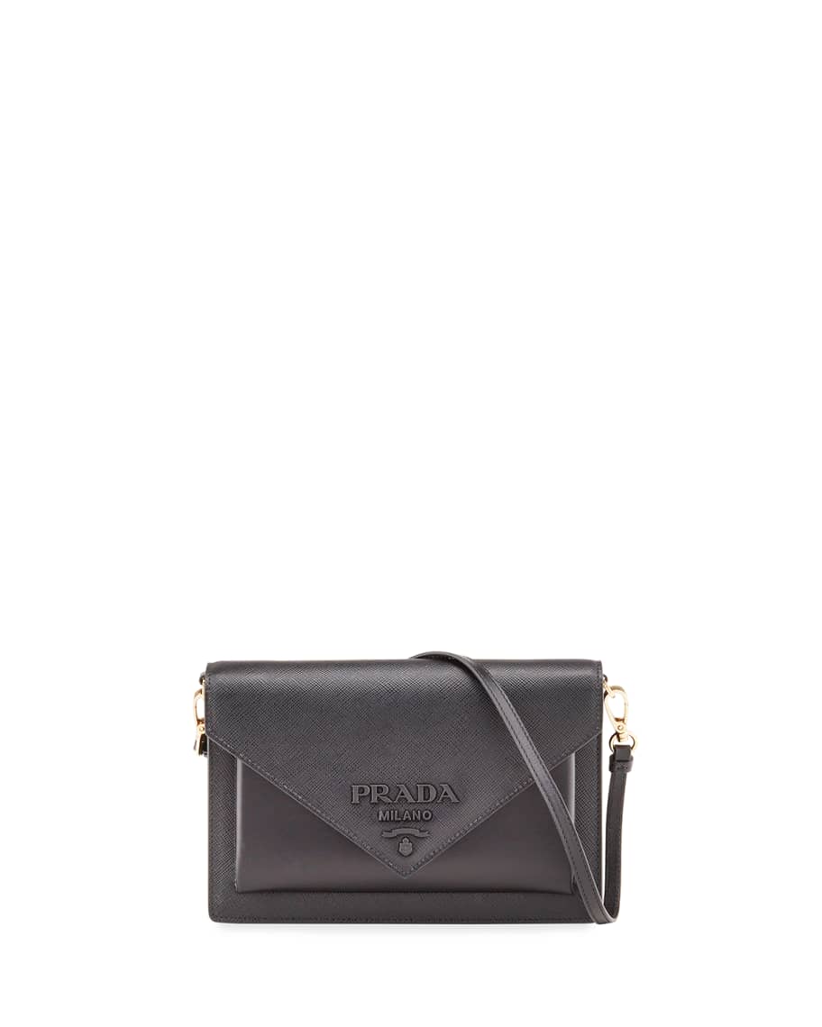 Prada Black Saffiano Leather Mini Envelope Crossbody Bag Prada
