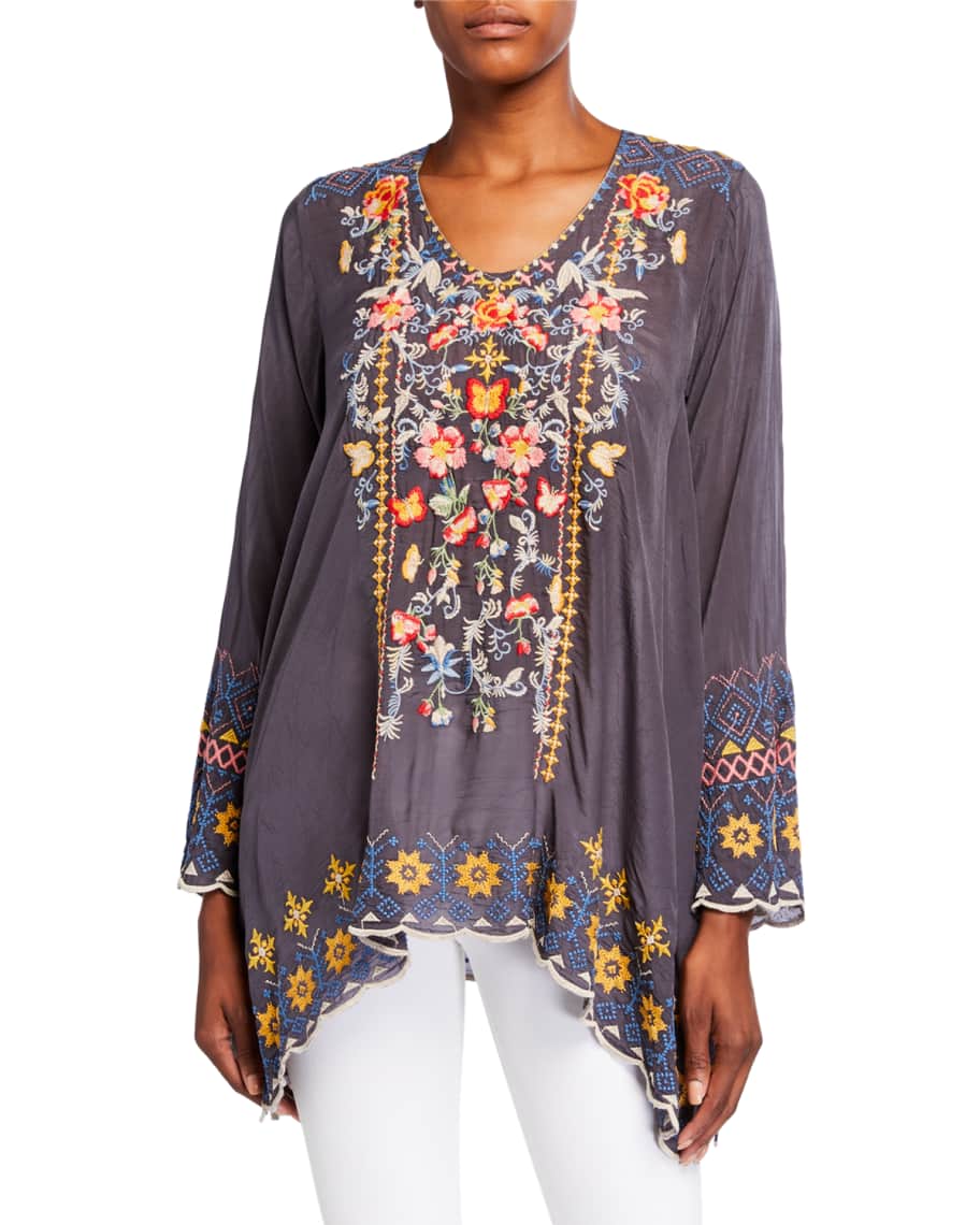 Johnny Was Plus Size Rosetta Multi Embroidered Long-Sleeve Tunic ...