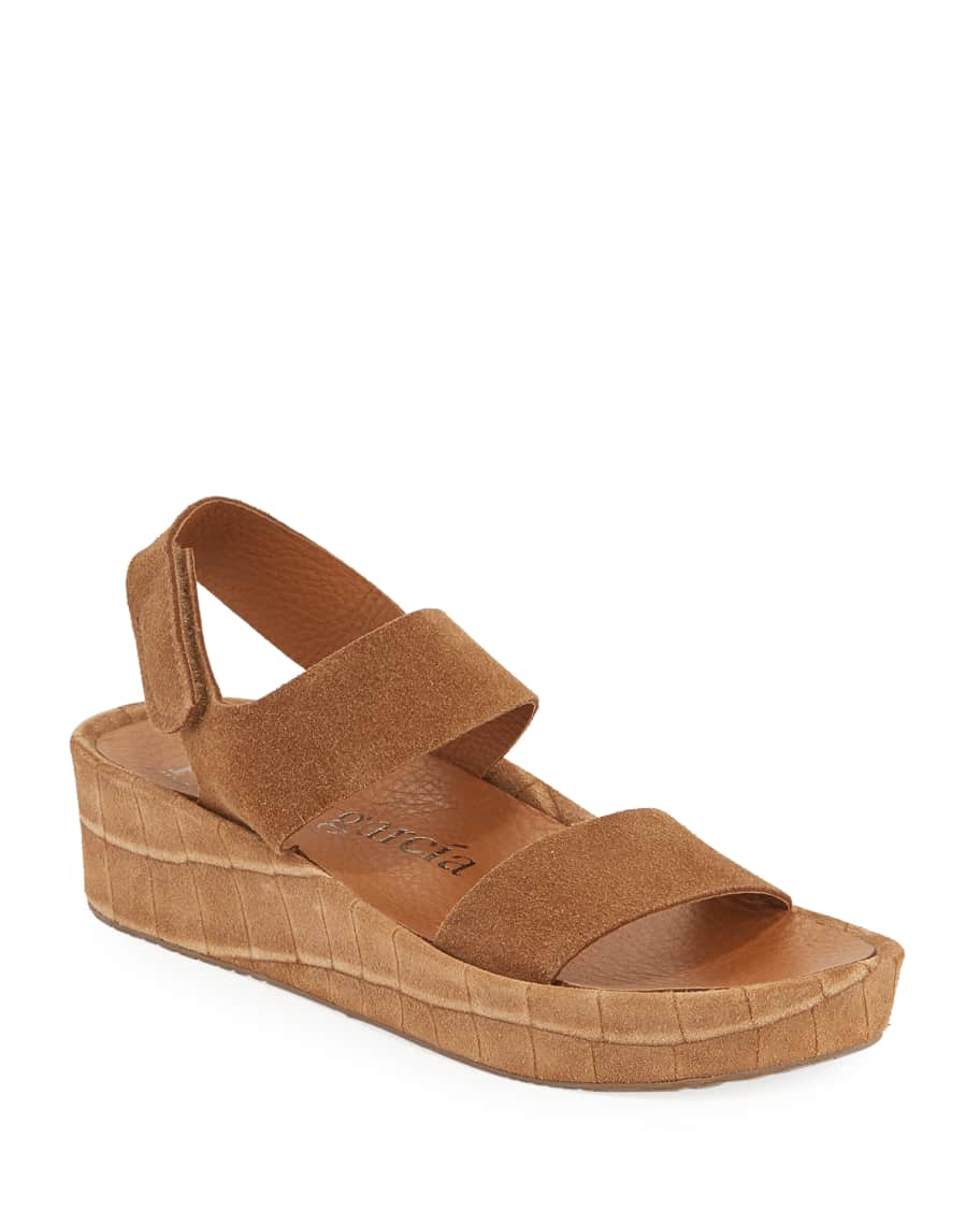 Pedro Garcia Lacey Mock Croc Suede Flatform Sandals Neiman Marcus